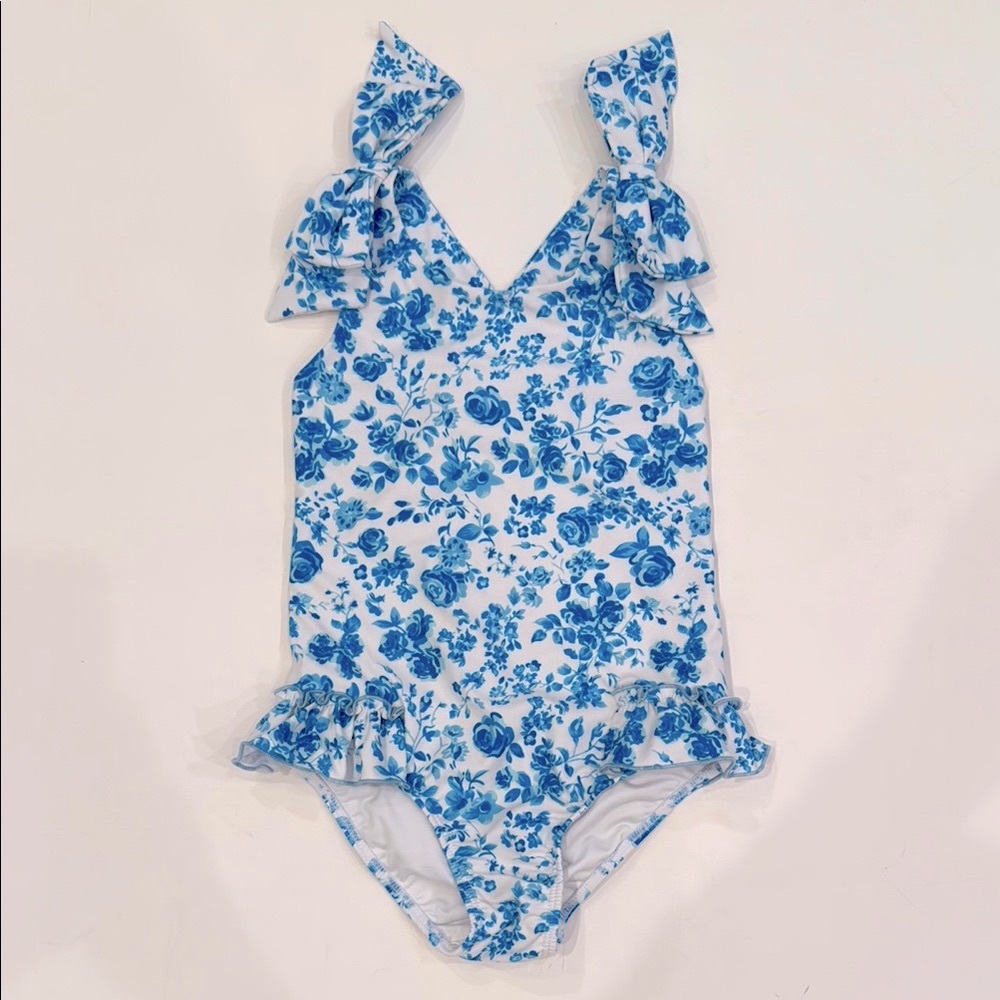 Sweet Honey Clothing Melanie one piece swimsuit blue floral toile size 5y NEW!